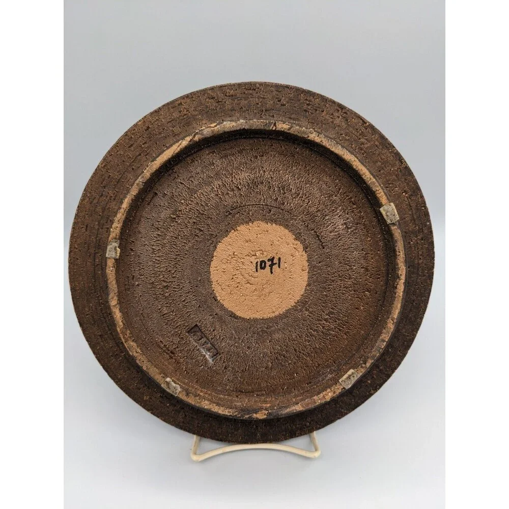 Vintage Bitossi Ashtray Round Bowl‎ Brown Yellow 1960s Italy Brutalist 10.5